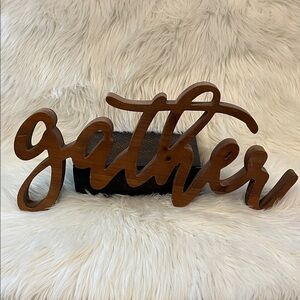 Rustic wooden "gather" script wall sign